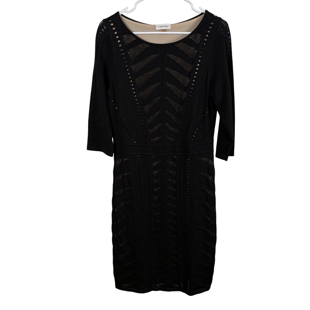 Calvin Klein Sheath Dress Women's M Black Stretchy Knit LBD Bodycon Whimsigoth